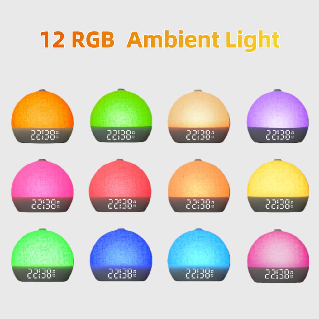 Wake Up Light Dimmable Night Light White Noise Sound Machine with 30 Soothing Sounds Sunrise Alarm Clock for Heavy Sleepers Gift