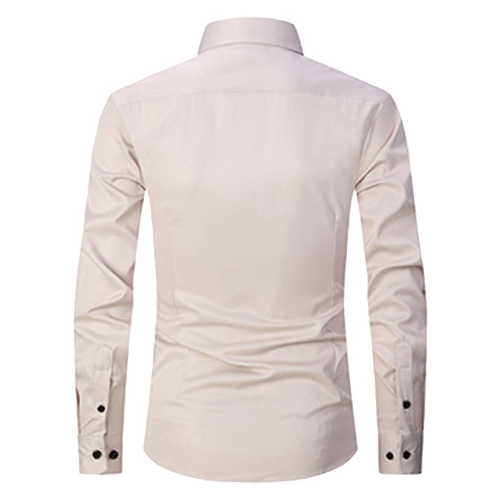 Эластичная рубашка Мужская рубашка с длинным рукавом Мужская верхняя тонкая однотонная дюймовая рубашка