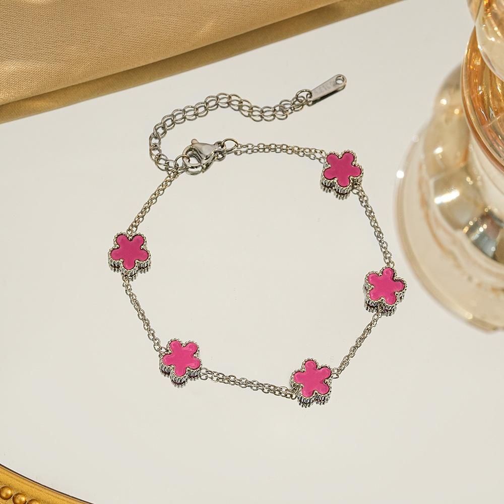 Silver Gold Color New Design Plant Five Leaf Flower Bracelet Single Sided Plum Blossom Stainless Steel Jewelry Women's Clover