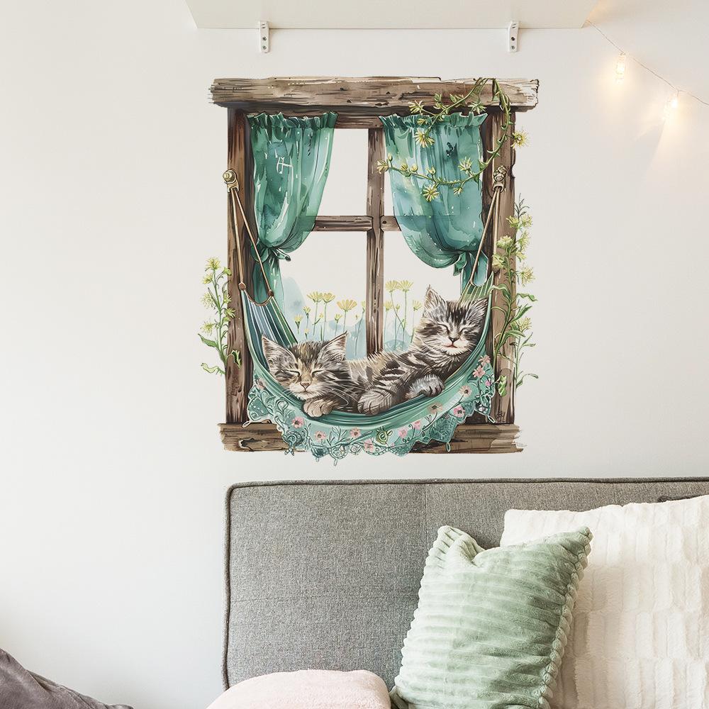 Поддельные наклейки на стену с изображением спящего котенка из мультфильма «Детская спальня» для украшения дома