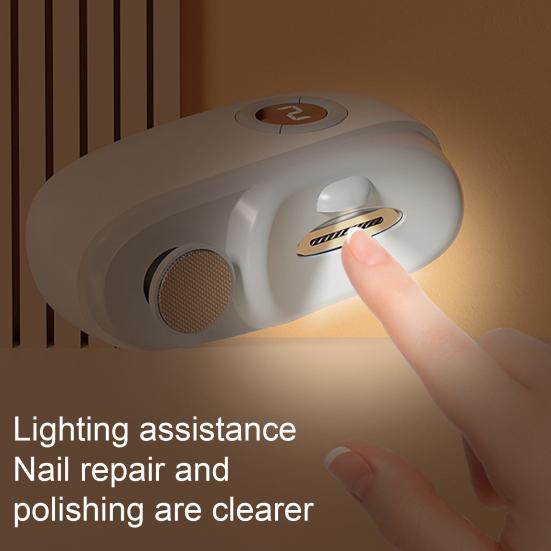 Electric Nail Clipper Polisher with LED Light 3-Speed Rechargeable 2-In-1 Automatic Fingernail File Baby Kids Adults Seniors Manicure Trimmer