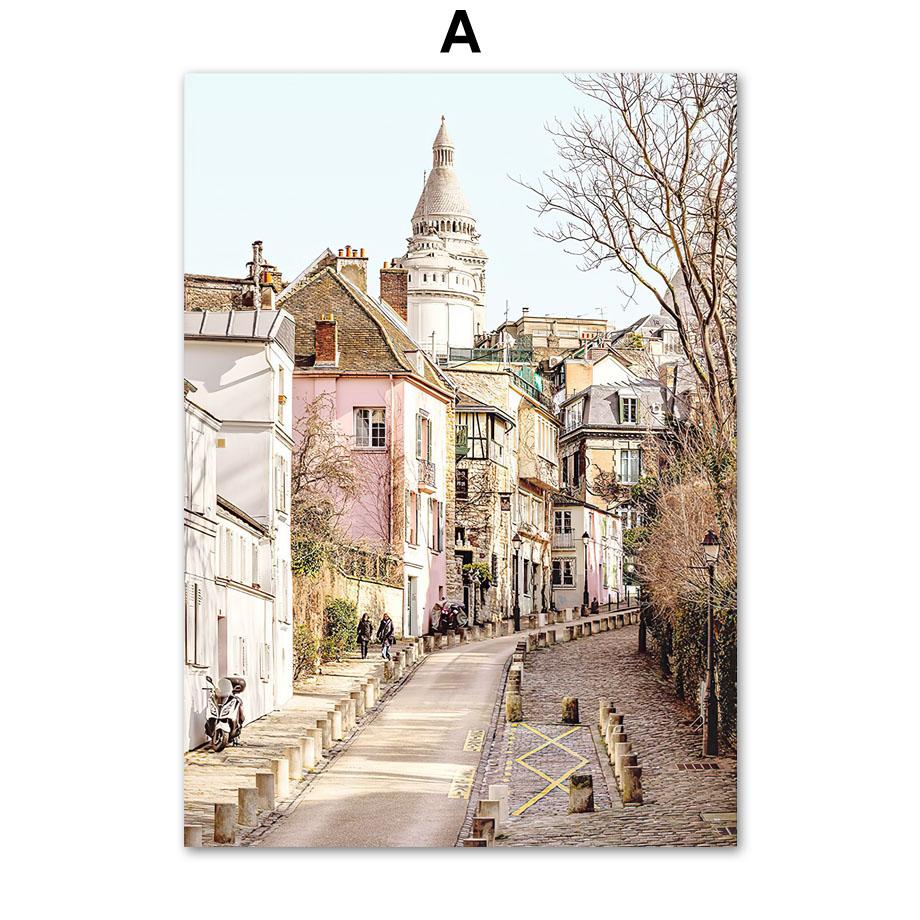 Nordic Posters And Prints Paris Small Town Pink Flower Car Umbrella Wall Art Canvas Painting Wall Pictures For Living Room Decor