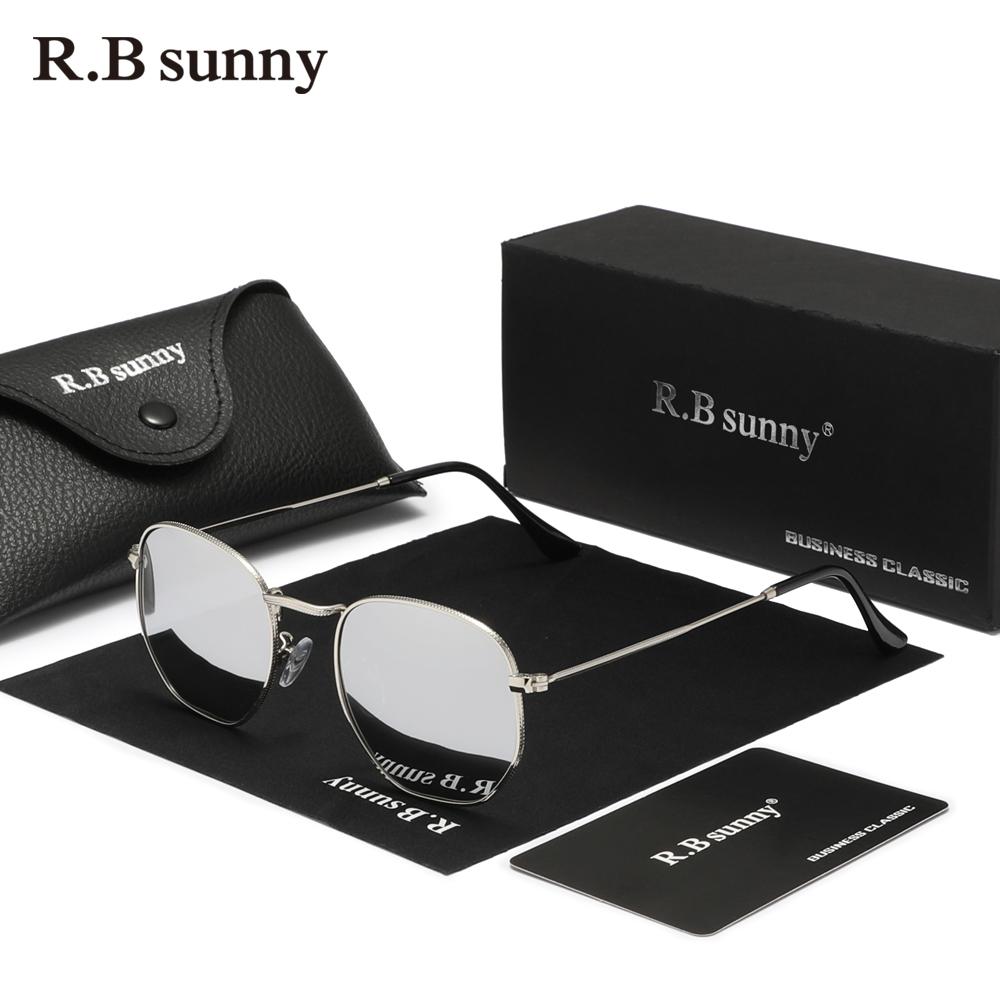 RBsunny Классические поляризованные солнцезащитные очки Мужские шестиугольные ретро-очки из нержавеющей стали Женские очки UV400 с квадратными многоугольными зеркальными линзами