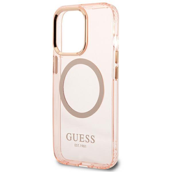 Guess Guhmp13Lhtcmp Iphone 13 Pro / 13 6,1 Różowy/Pink Twarde Etui Złota Obwódka Półprzezroczyste Magsafe