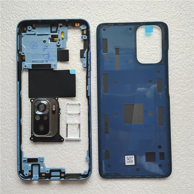 Полный корпус для Xiaomi Redmi Note 10S Задняя крышка аккумулятора Задняя средняя рамка + Кнопка громкости + Стекло камеры + Лоток для SIM-карты