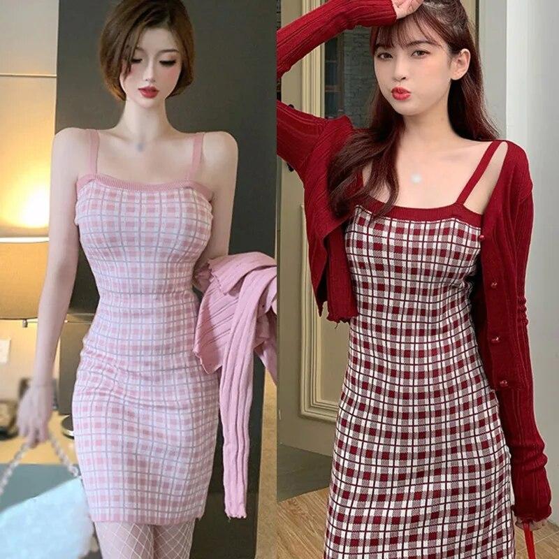 Женское платье в клетку, тонкие трикотажные платья на бретельках без рукавов с открытой спиной