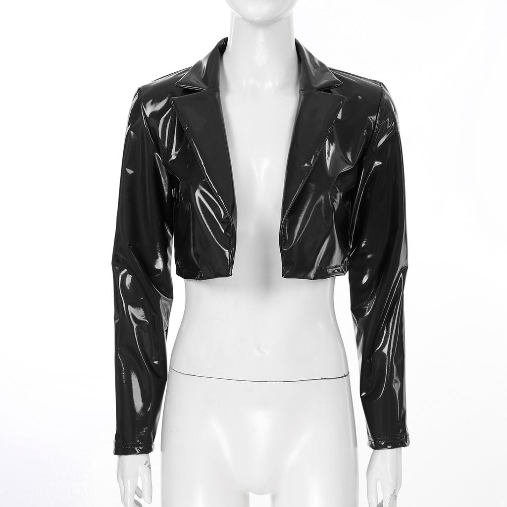 Женские куртки из искусственной кожи с длинными рукавами, облегающие вечерние пальто, женская модная кожаная куртка, танцевальный костюм