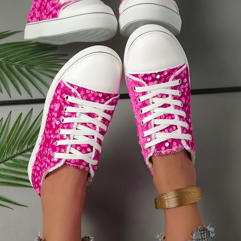 Женские модные туфли цвета розового вина с пайетками и шнуровкой, с круглым носком