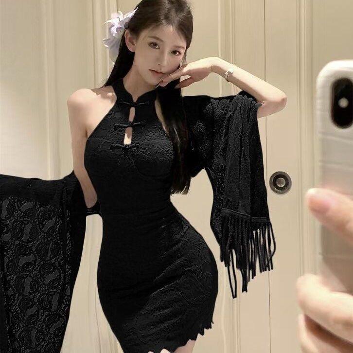 Sexy new Chinese style buckle lace stand-up collar cheongsam pure desire hot girl purple neck sex underwear women