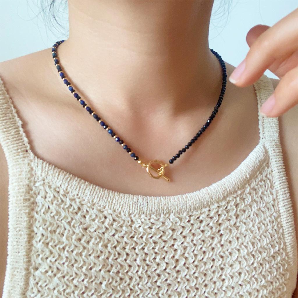 Retro Lapis Lazuli and Black Spinel Layered Choker Necklace for Women