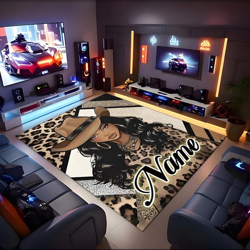 1PC Custom Name Cowgirl Fashion Artwork Theme Floor Mat Ideal for Living Room, Game Rooms, Office, Bedroom,Floor Mat Playful Design