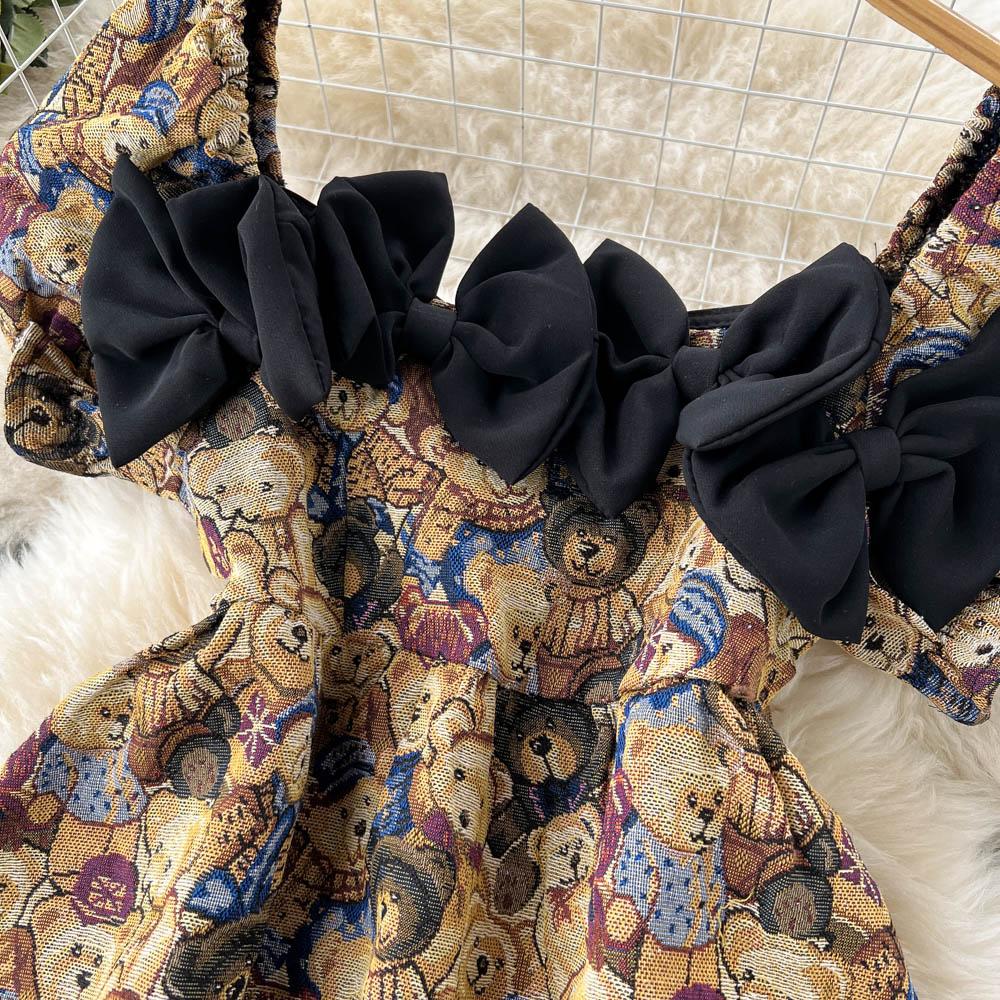 RUGOD Лето 2022, новое французское ретро модное платье с медвежонком, темпераментное платье с пышными рукавами, тонкое женское платье с талией