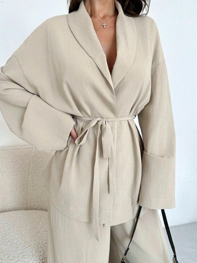 2025 Осень/Зима Элегантный женский комплект с V-образным вырезом и длинными рукавами, широкие брюки