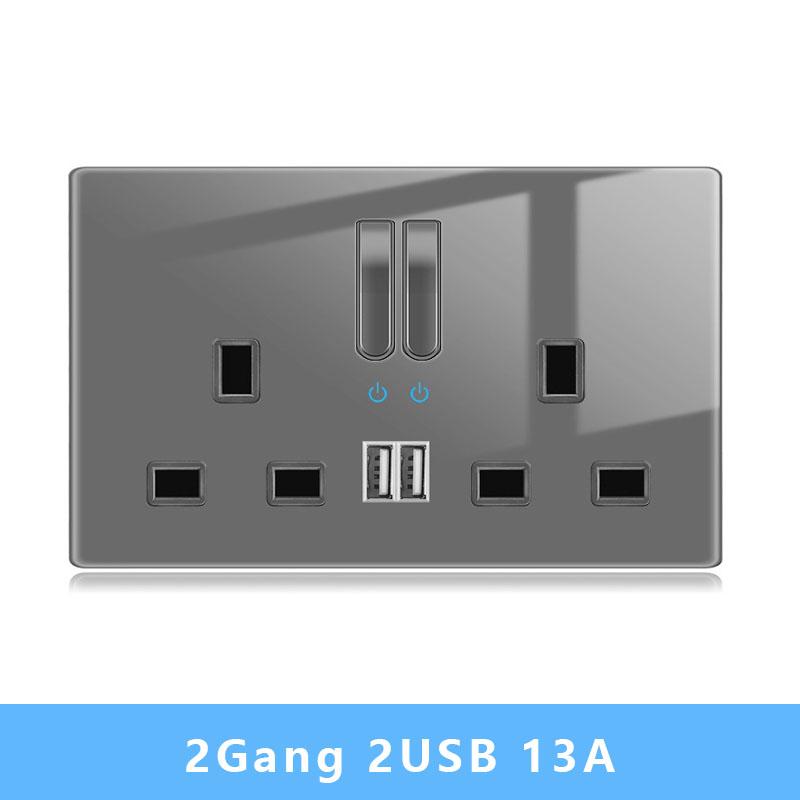 Настенный выключатель света Панель светодиодных индикаторов UK EU FR Универсальная электрическая розетка USB Фортепианные клавиши Самовосстанавливающиеся настенные выключатели Телевизор Компьютер