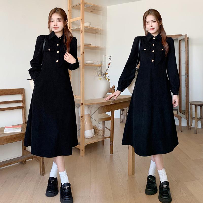 Утепленное вельветовое платье в стиле Хепберн с длинным рукавом | Большой осенне-зимний перерыв на кофе