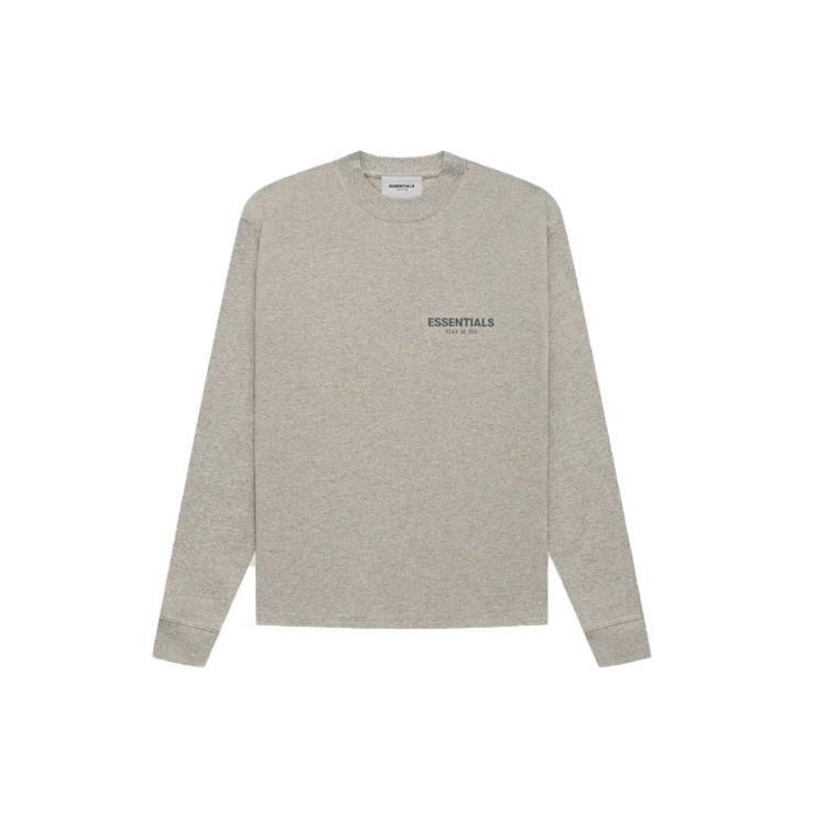 Fear of God Essentials Дышащая футболка с длинным рукавом, однотонная, с круглым вырезом, унисекс, Dark-Heather-Oatmeal FOG-FW21-190