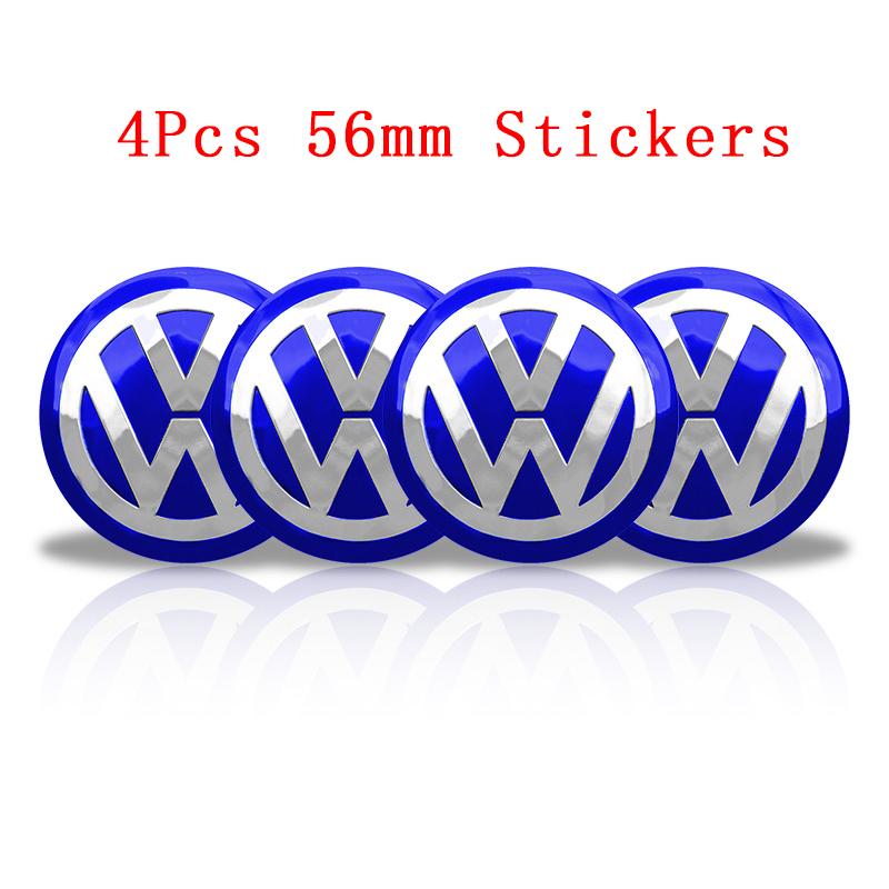 For VolkswagenMK6 4Pc 55mm 56mm 60mm 65mm Car Wheel Center Hub Cap Rim Cover Stickers For Volkswagen VW GTI R-Line R Polo T5 Golf Passat Scirocco