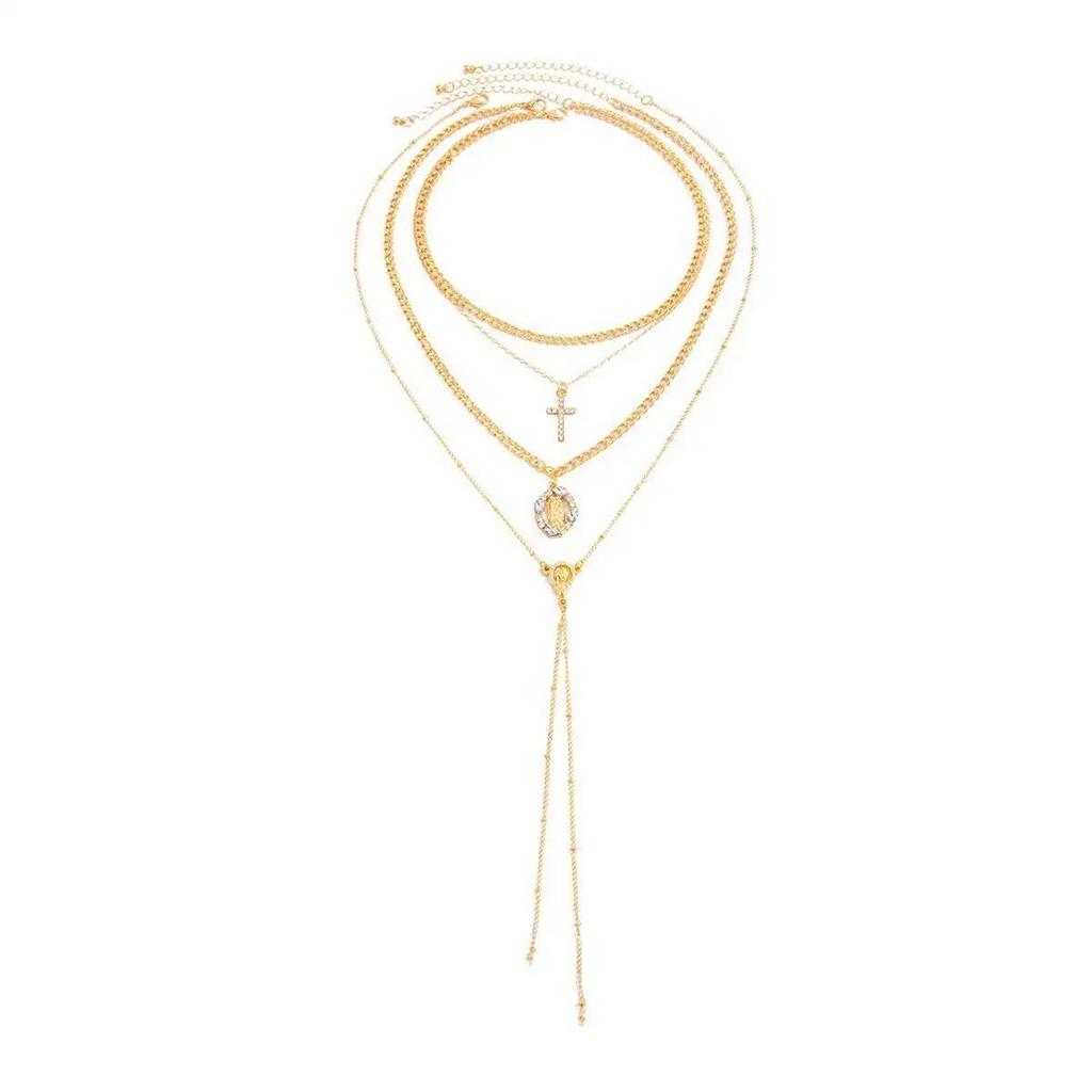 Ingemark 3Pcs/Set Trendy Creative Y-Shaped Tassel Necklace Gold Color Cross Rhinestone Pendant Necklace Aesthetics Jewelry Gifts