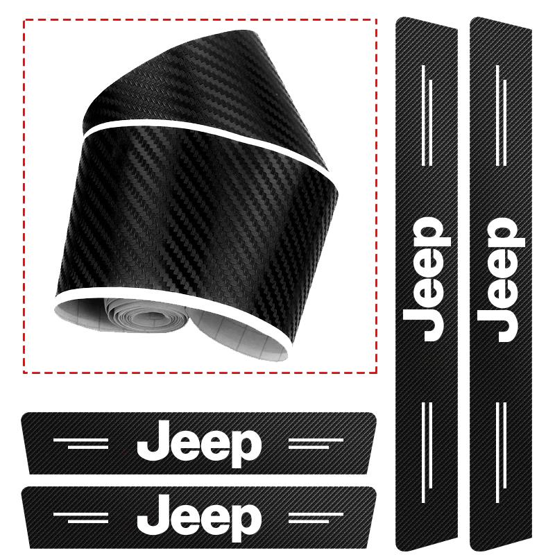 High-quality Carbon Fiber Car Door Sill Protector Sticker For Jeep Wrangler Grand Cherokee Compass Wagoneer Gladiator Avenger XJ ALW1