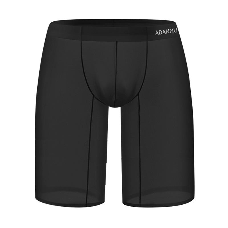 Спортивные мужские 5-точечные брюки для фитнеса, дышащие сексуальные леггинсы, мужское нижнее белье, ультратонкие бесшовные прозрачные удлиненные шорты-боксеры