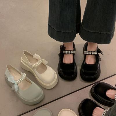 Красивая модная жемчужина с юбкой на платформе маленькие кожаные туфли 2025 весна и осень новые корейские универсальные туфли Мэри Джейн женские