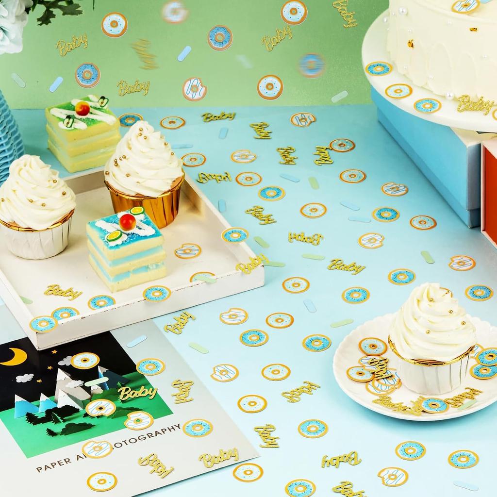 JOYMEMO 200 Pieces Donut Sprinkled With Love Confetti for Boy, Baby Shower Decorations, Baby Blue Donut Table Sprinkles Party Supplies