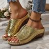 Women's Snakeskin Pattern Sandals Platform Slip On Soft Sole Casual Seaside Slides Low Wedge Vacation Slides