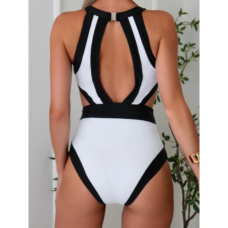 2025 Вырезанный цельный купальник женский купальник спортивный монокини боди белый купальник купальный костюм с высокой талией пляжная одежда лето