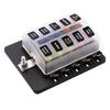 PC Terminal Block Type, 1 In 10 Out Fuse Boxes for Cars, RVs, and Ships, with LED Lights, 12-32V