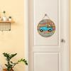 Deroro Hello Spring Blue Truck Sign for Front Door Decor, Tulip Flowers Pickup Wood Door Hanger for Outdoor Outside Porch, Rustic Farmhouse Wooden
