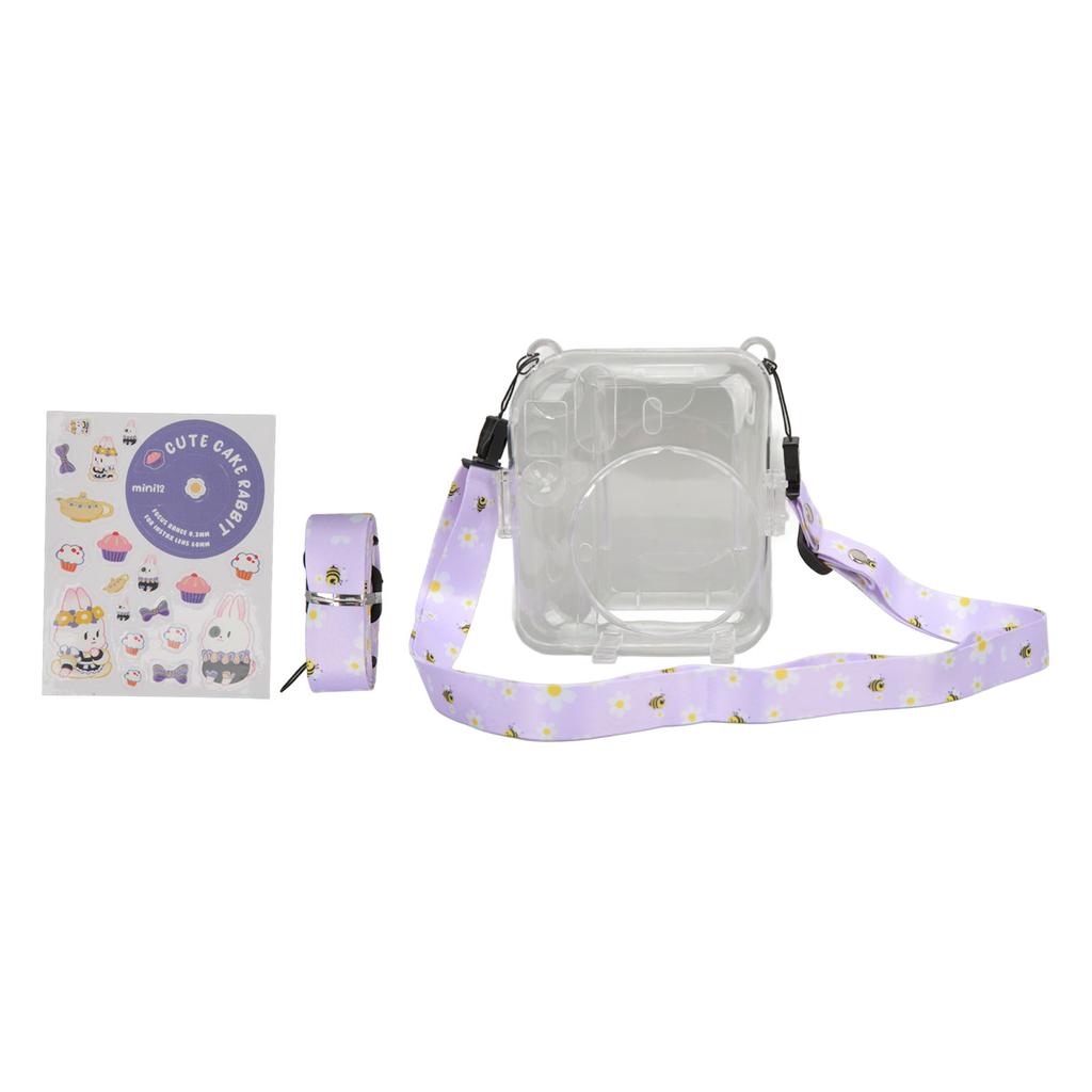 Комплект чехла для моментальной камеры Плечевой ремень Наклейка Чехол для камеры Прочный Защитный прозрачный чехол для камеры для Instax Mini 12