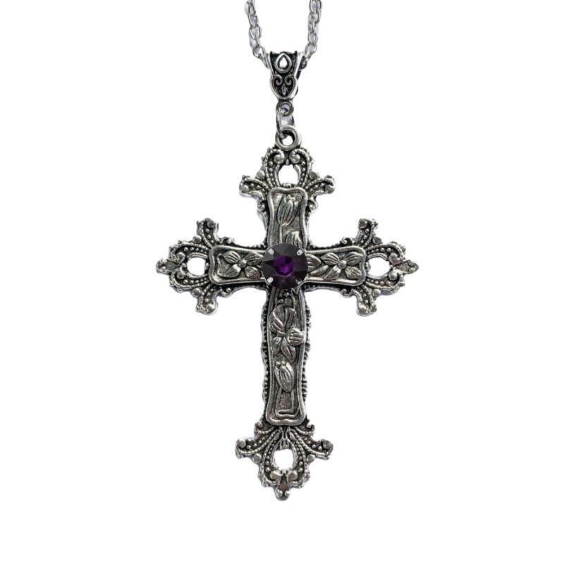 Adjustable Gothic Cross Pendant Necklace - Alloy Statement Jewelry with Rhinestone Detail, Punk Unisex Chain for Women and Men
