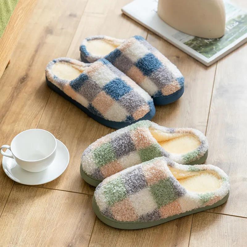 Женские осенние и зимние хлопковые тапочки для дома, нескользящая обувь с мягкой подошвой, теплые простые плюшевые хлопковые туфли