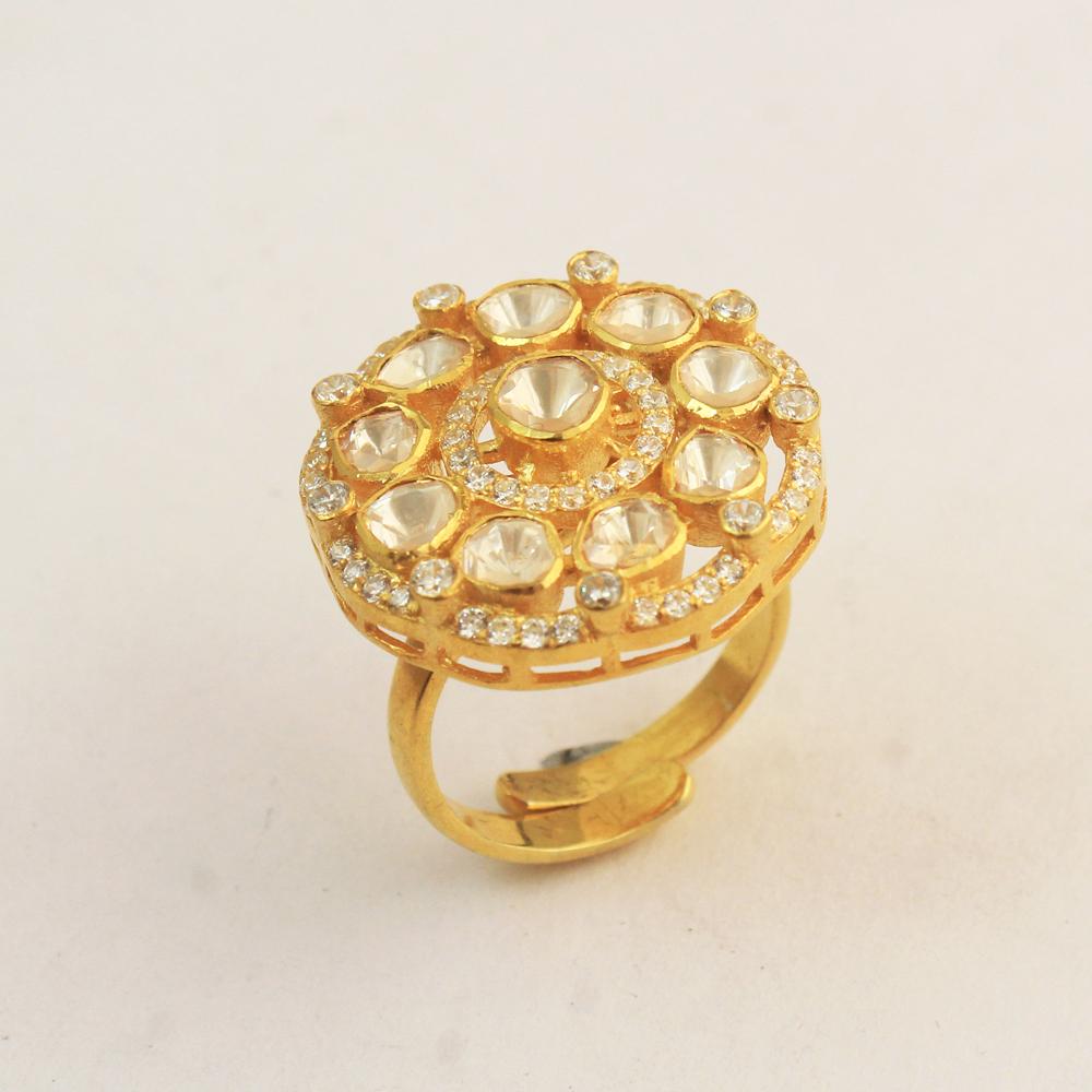 Позолоченное кольцо Kundan Polki из стерлингового серебра 925 пробы