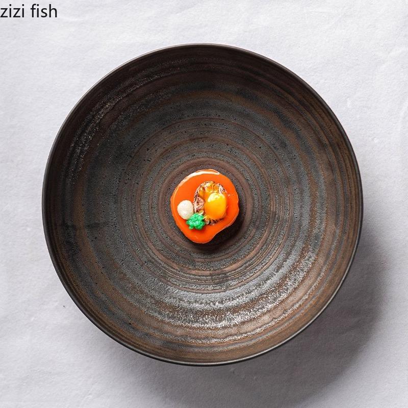 Vintage Frosted Ceramic Dining Plate Restaurant Dessert Plate Salad Plate Pasta Plates Soup Plates Molecular Cooking Tableware