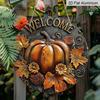 2D Flat, 1pc Fall Leaves Round Aluminum Sign, Pumpkin Round Aluminum Sign, Autumn Decor Metal Sign - Welcome Rustic Metal Wall Art, Wall Decor Signs