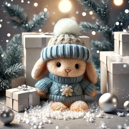 Mini Bunny Hug Easter Gift Plush Stuffed Rabbit Doll with Knitted Hat And Pom Pom Pocket Emotional Support Animal with Gift Box Inspirational Card