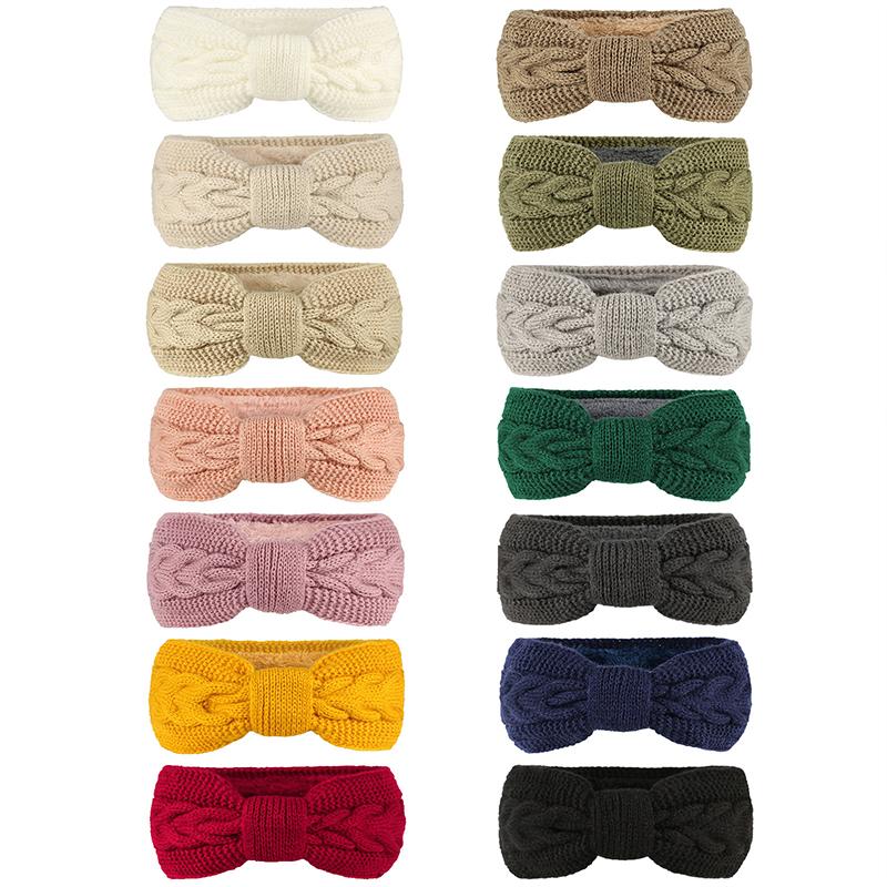 Новая осенне-зимняя теплая повязка на голову, бархатная пряжа, повязка на голову с бантом, вязаные аксессуары для волос, модная бежевая повязка на голову