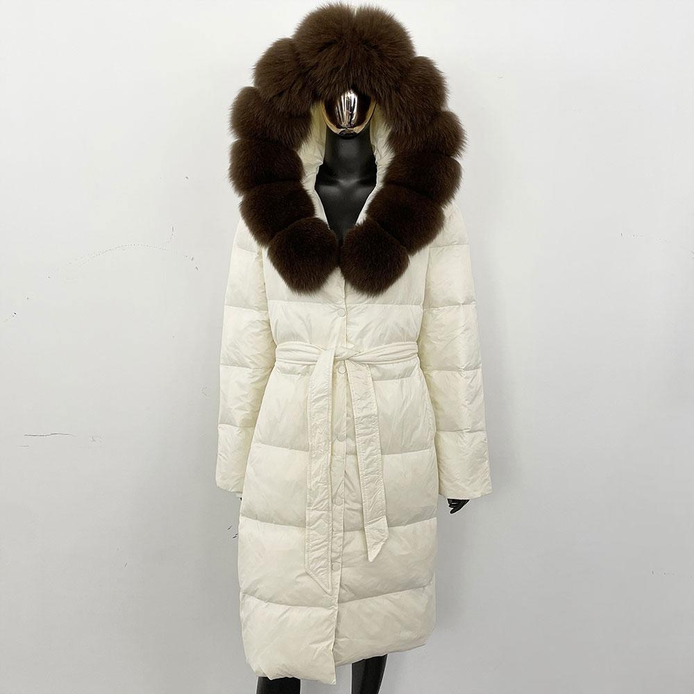 OFTBUY Зимнее женское пальто с воротником из натурального меха лисы, куртка с капюшоном, толстая теплая осенняя шапка, съемная, удлиненная, белая утиная пуховая верхняя одежда