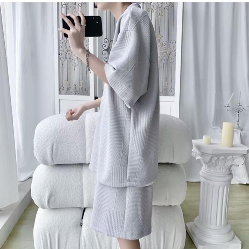 Мужской спортивный костюм, корейская уличная модная футболка, шорты, комплект из двух предметов, мужской топ в стиле ретро, ​​дизайнерская одежда для мужчин