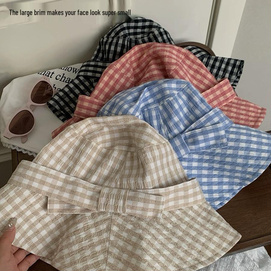 Женская солнцезащитная клетчатая шляпа в японском стиле с бантом-бабочкой - Широкие поля для более стройного вида
