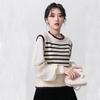 Французский вязаный свитер для женщин на весну и осень, новая нежная лоскутная рубашка контрастного цвета, полосатый верх-свитер.