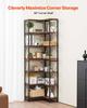 7 Tier Corner Bookshelf, Tall Corner Bookcase Strage, Large L-Shaped Bookshelf Organizer with Metal Frame & Wooden Shelves, Reversible Display Book