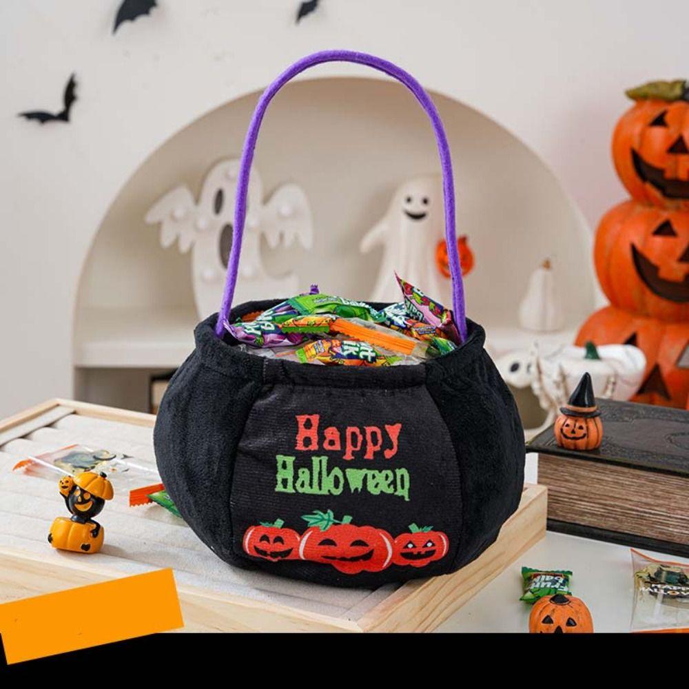 Cloth Pumpkin Candy Bucket Trick or Treat Stuffed Cotton Tote Bags Kawaii Halloween Candy Bag  Kids