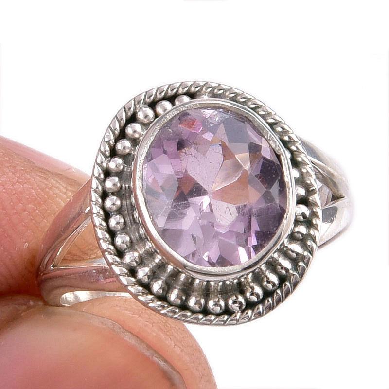 Natural Pink Amethyst Gemstone Handmade 925 Solid Silver Jewelry Ring S.6 R7j78