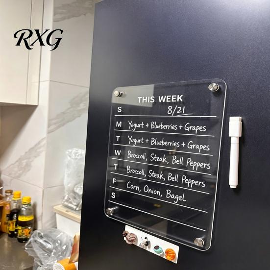 Magnetic Fridge Shopping List 12''x8'' Acrylic Planning Board, Clear Weekly Meal Planner, Refrigerator Calendar Dry Erase Noteboard with Marker