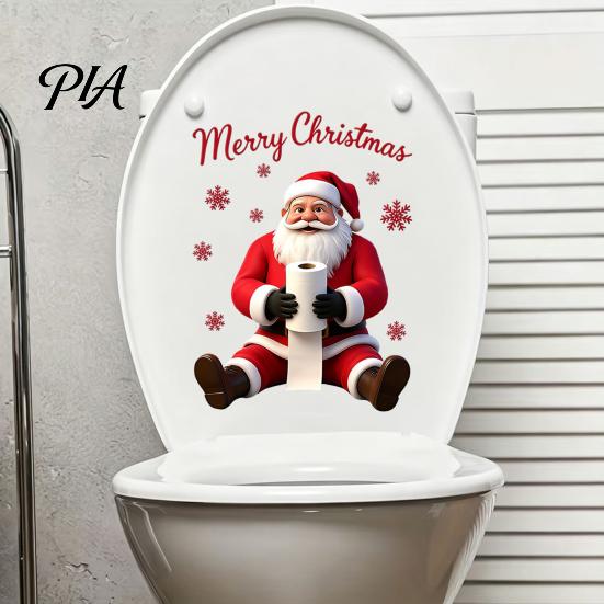 Holiday Home Decor Stickers Santa Claus Toilet Sticker, Waterproof PVC Christmas Bathroom Decal for Decals Decoration, Removable Snowflake Wall