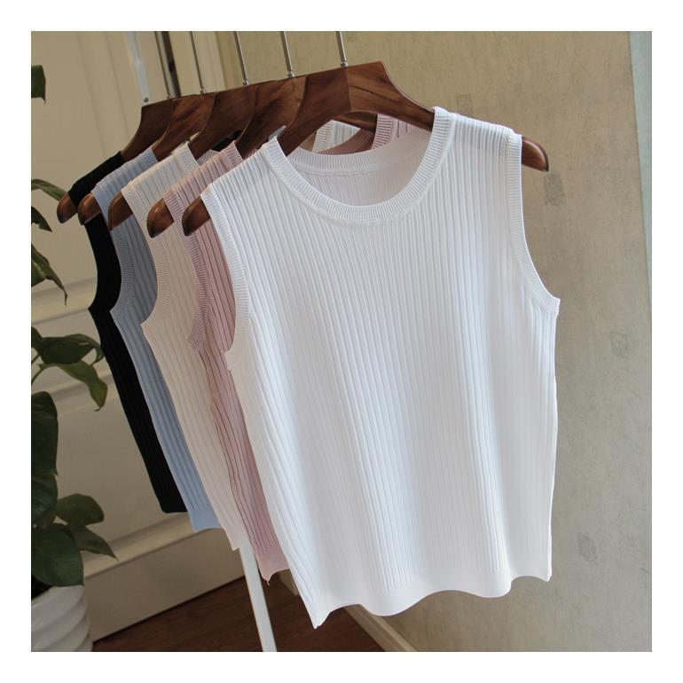 Летняя майка с круглым вырезом, женская, с широкими бретелями, тонкая внутренняя часть без рукавов, трикотажный однотонный верх, полиэстеровый жилет