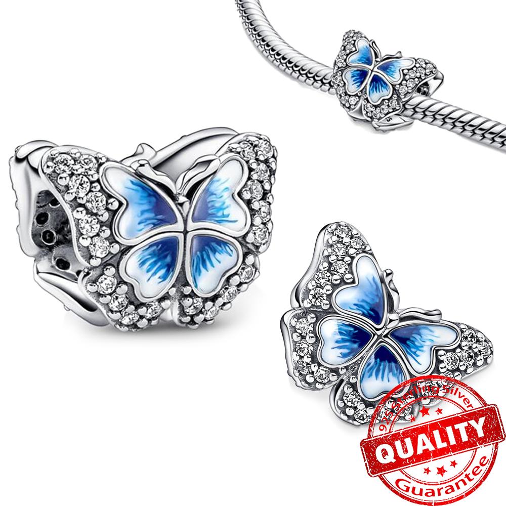 Медные бусины-морские звезды и подвеска-шарм в виде бабочки и стрекозы, подходят для браслета-змейки, бутикового ожерелья, синяя подвеска, подарок