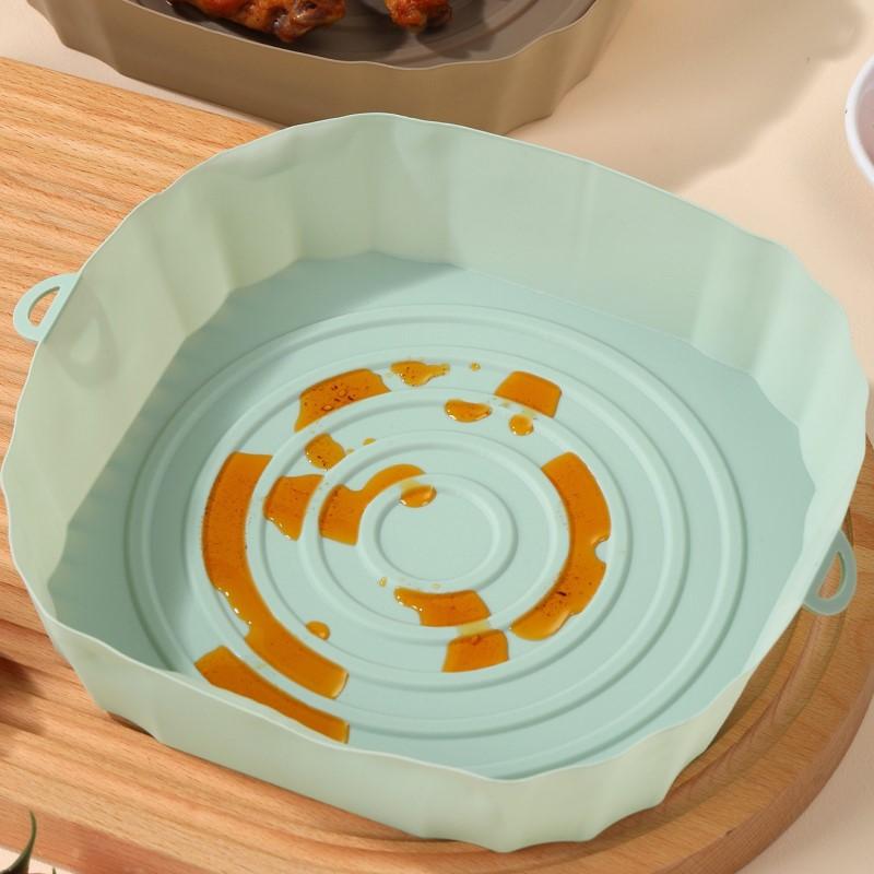 Silicone Tray For Air Fryer Oven Baking Tray With Handle Fried Chicken Pizza Mat Without Oil Silicone Pot Airfryer Accessories